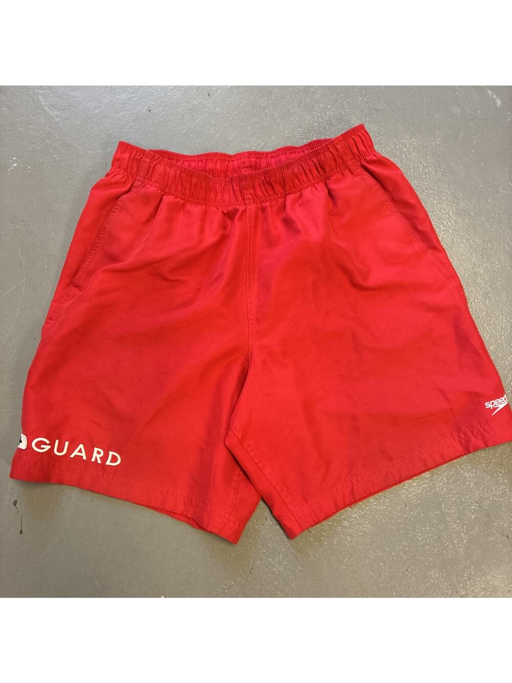 Speedo Guard Swim Trunks Mens Medium Red Lifeguard Beach Board Shorts Rescue